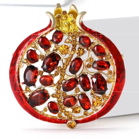 Red Pomegranate Crystal Gold Brooch - Picture 10 of 11